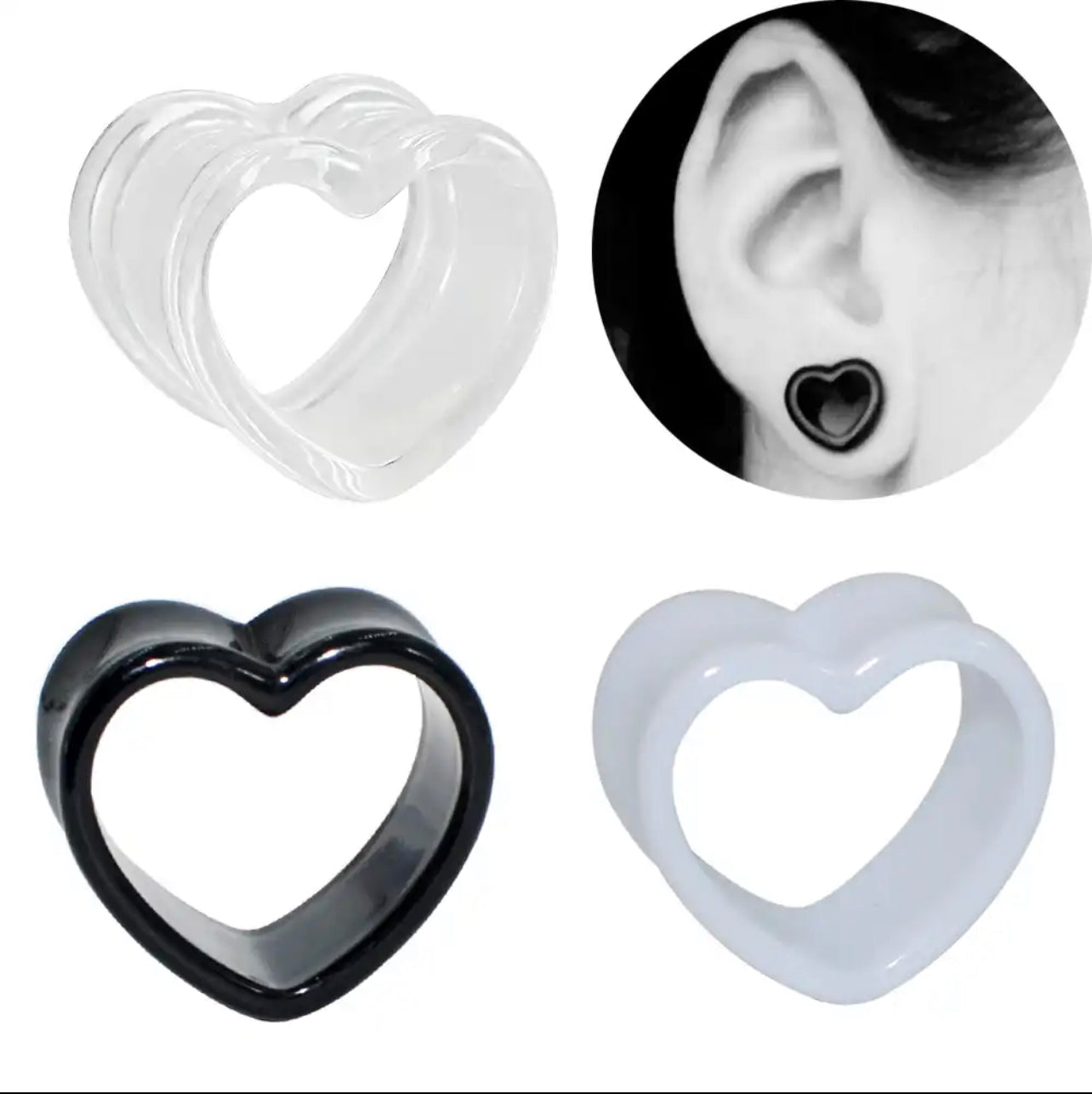 ACRYLIC Heart ear Plugs/tunnels (Single or Pair)
