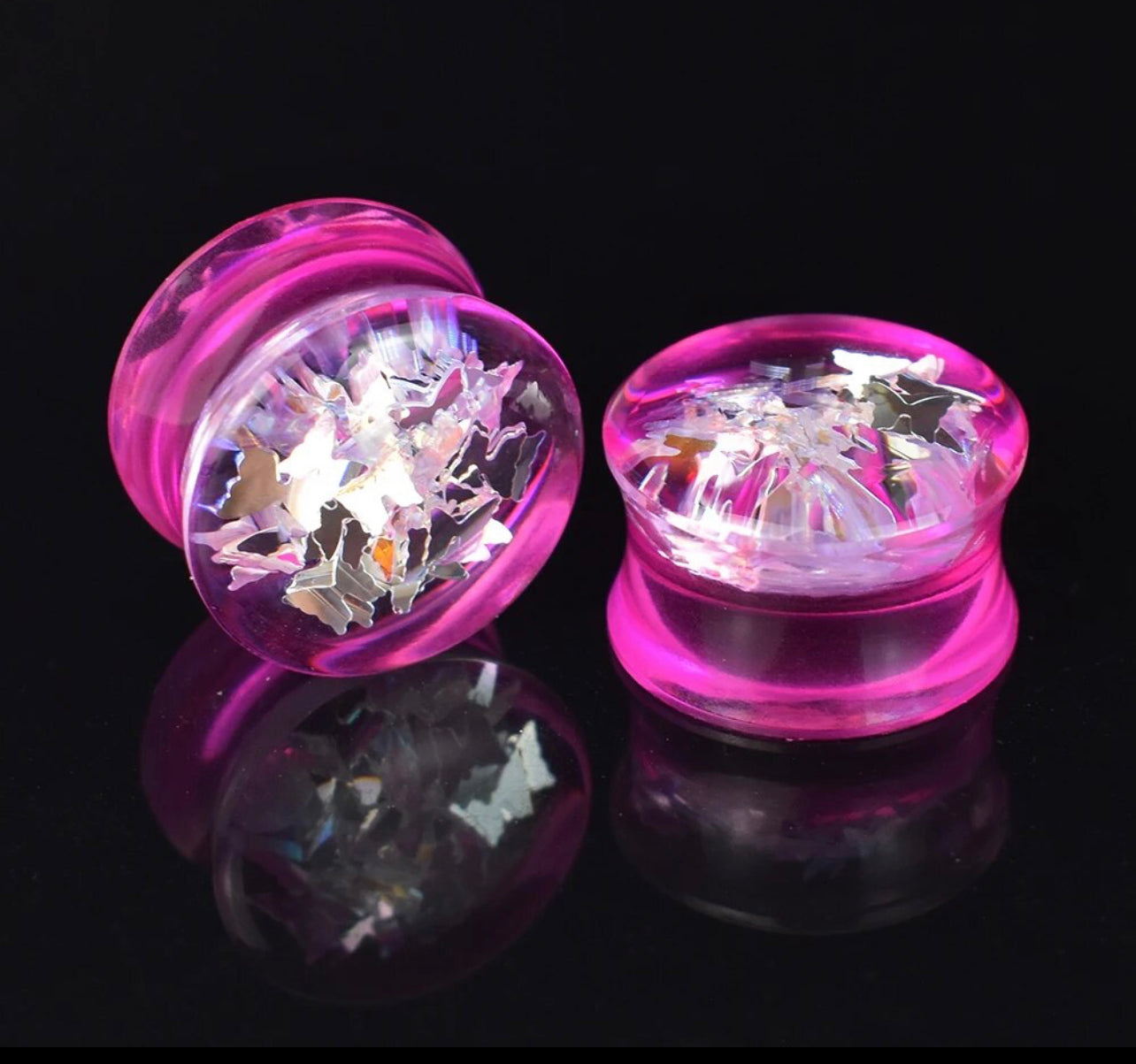 Pink Glitter butterfly plug (Single or Pair)