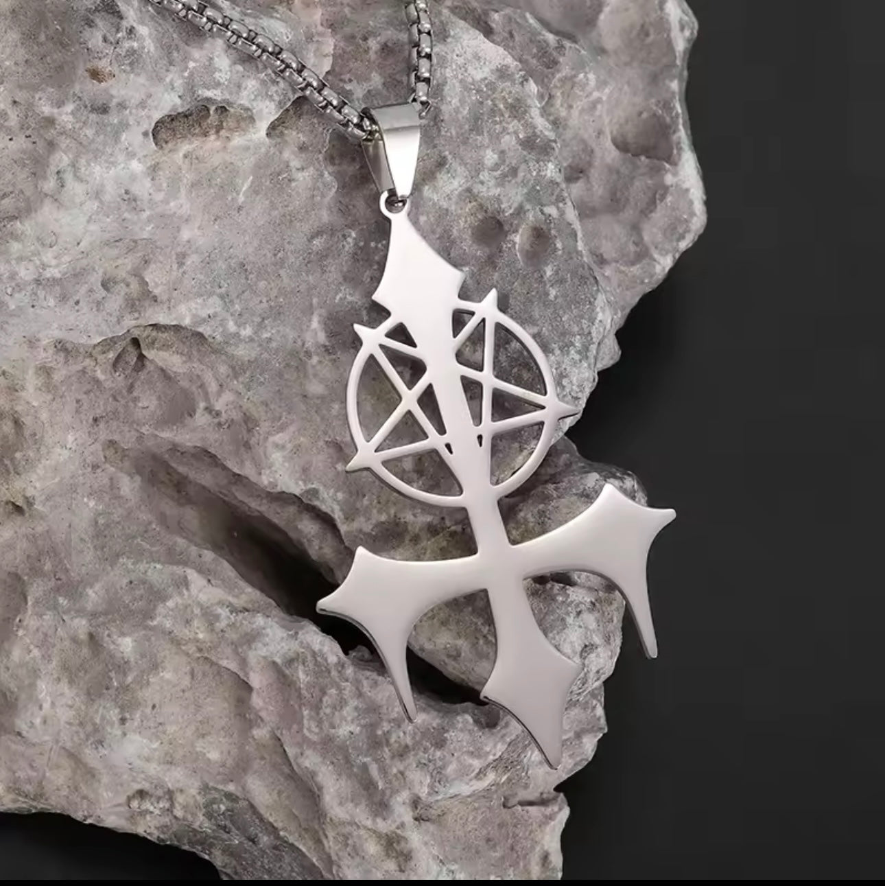 inverted cross pentagram necklace KVLT