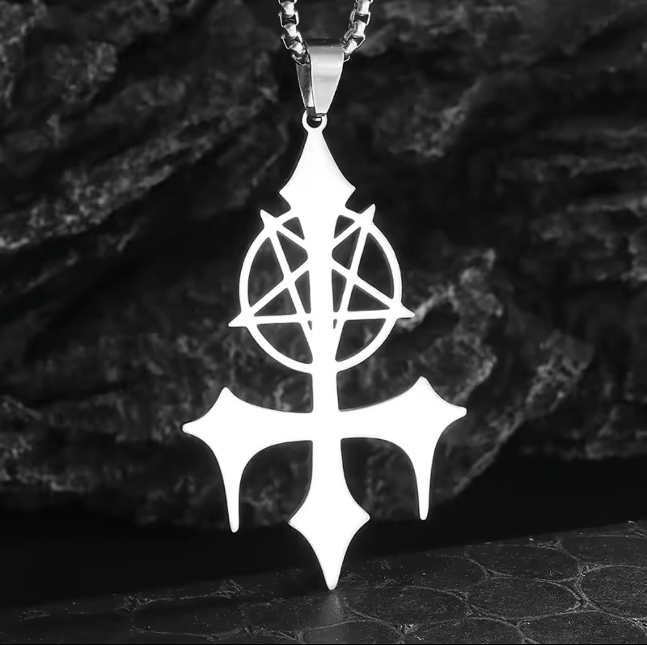inverted cross pentagram necklace KVLT