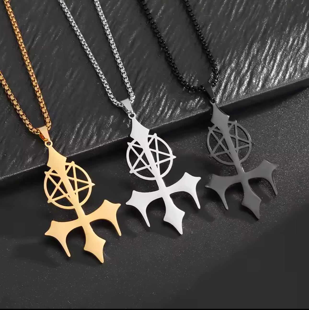 inverted cross pentagram necklace KVLT
