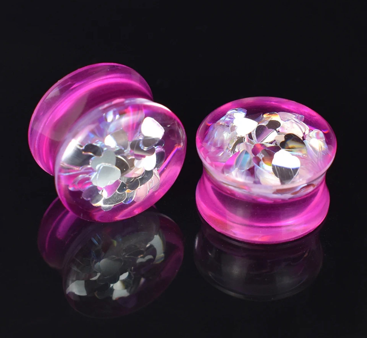 Pink Glitter Heart plug (Single or Pair)