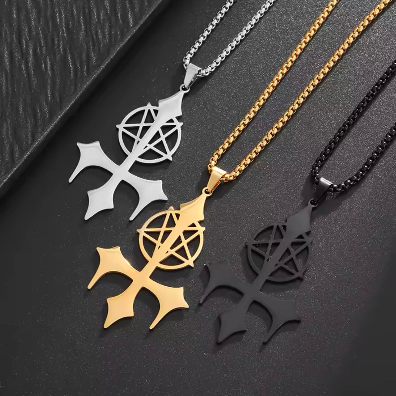 inverted cross pentagram necklace KVLT