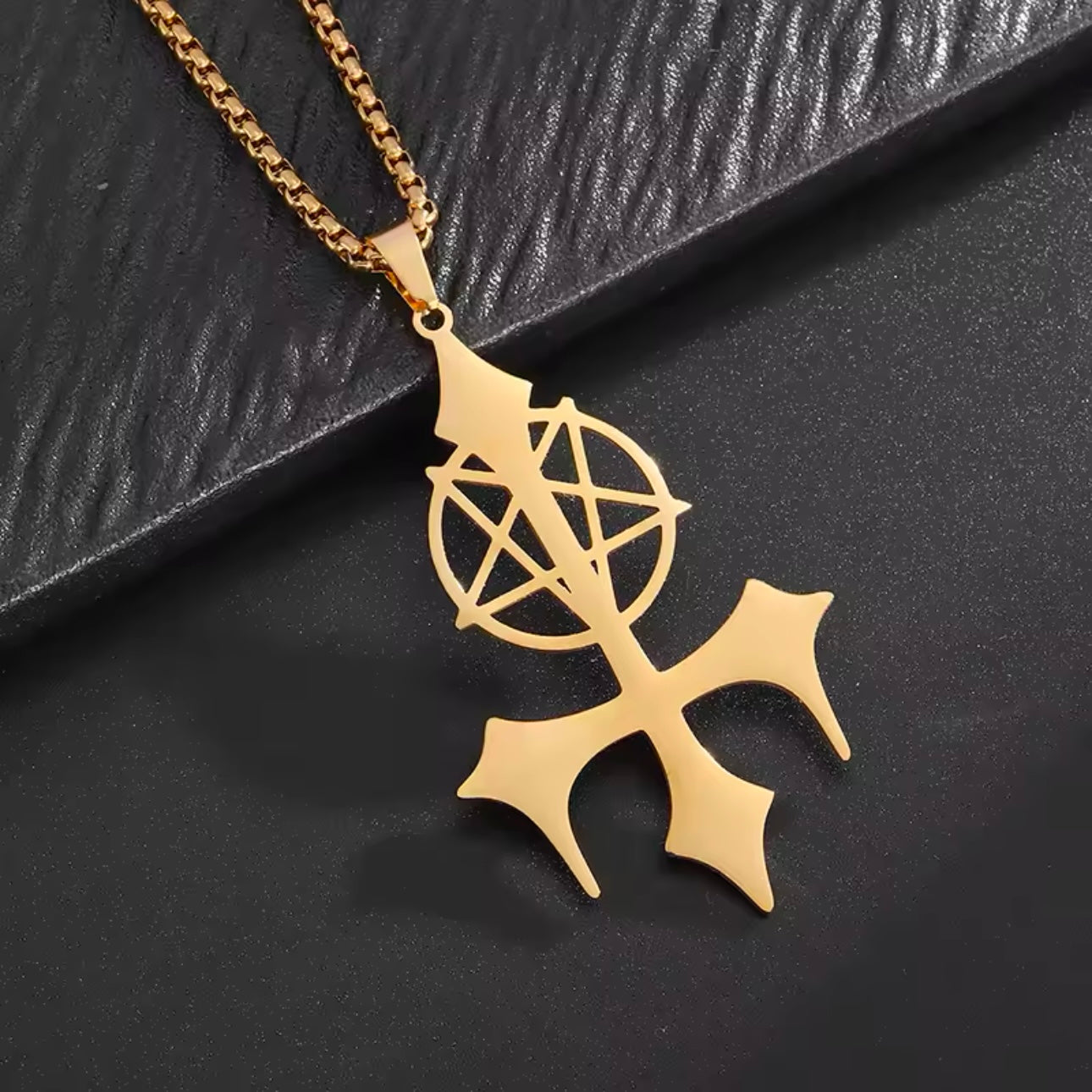 inverted cross pentagram necklace KVLT