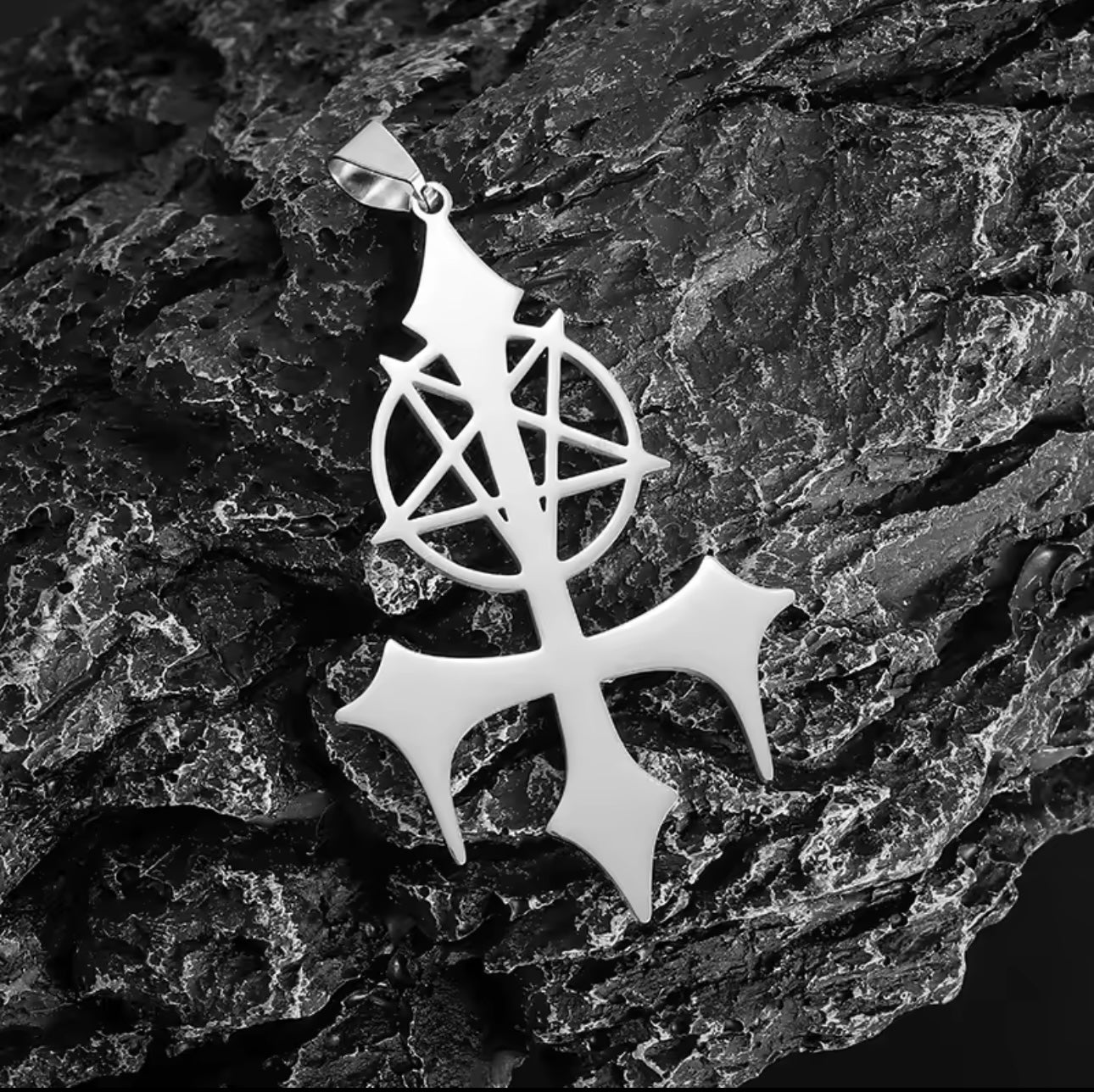 inverted cross pentagram necklace KVLT