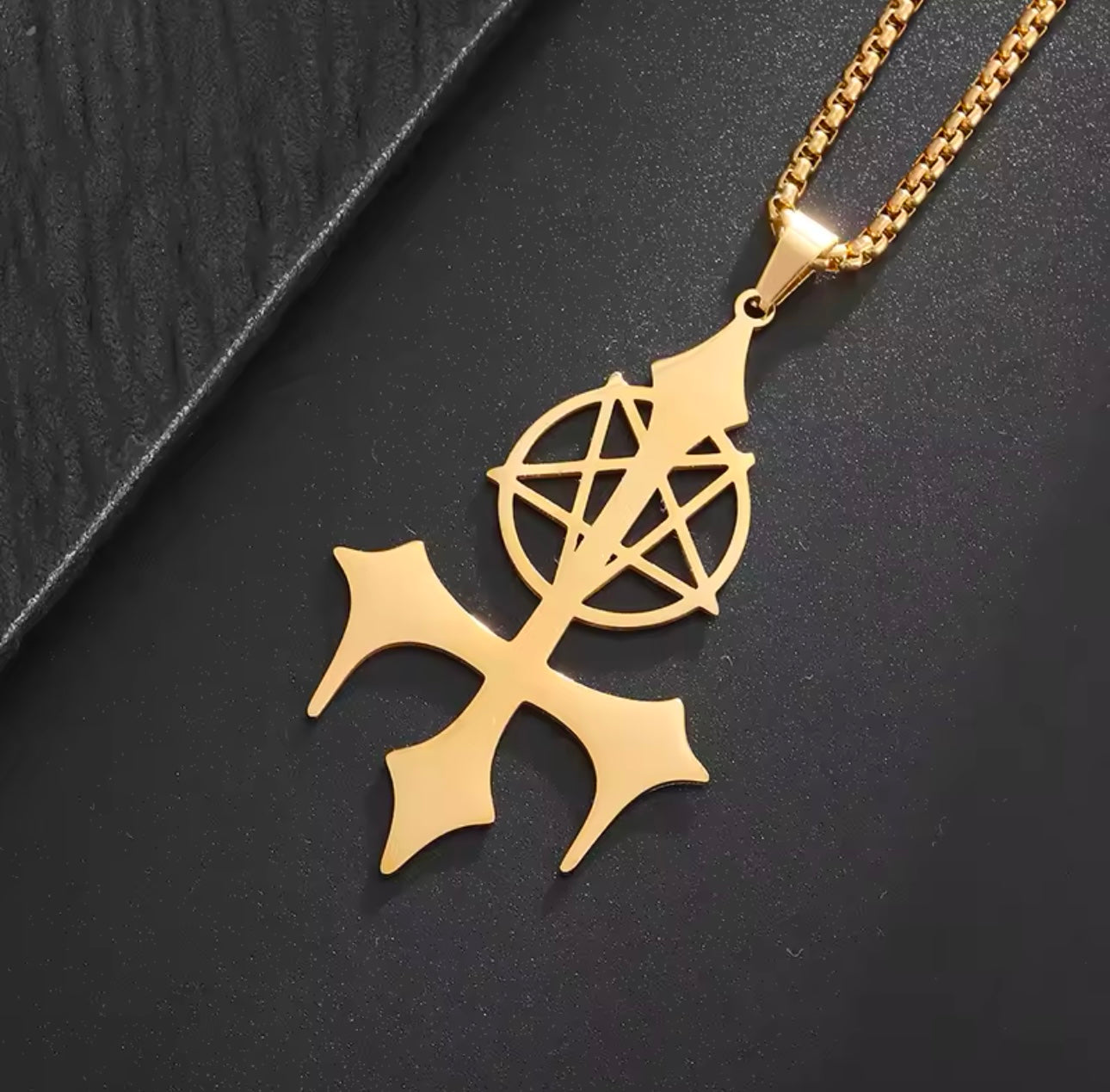 inverted cross pentagram necklace KVLT