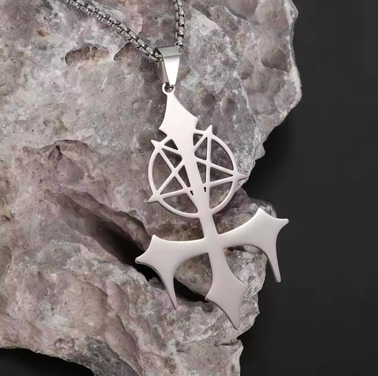 inverted cross pentagram necklace KVLT
