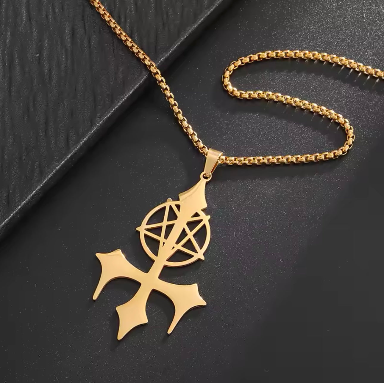 inverted cross pentagram necklace KVLT