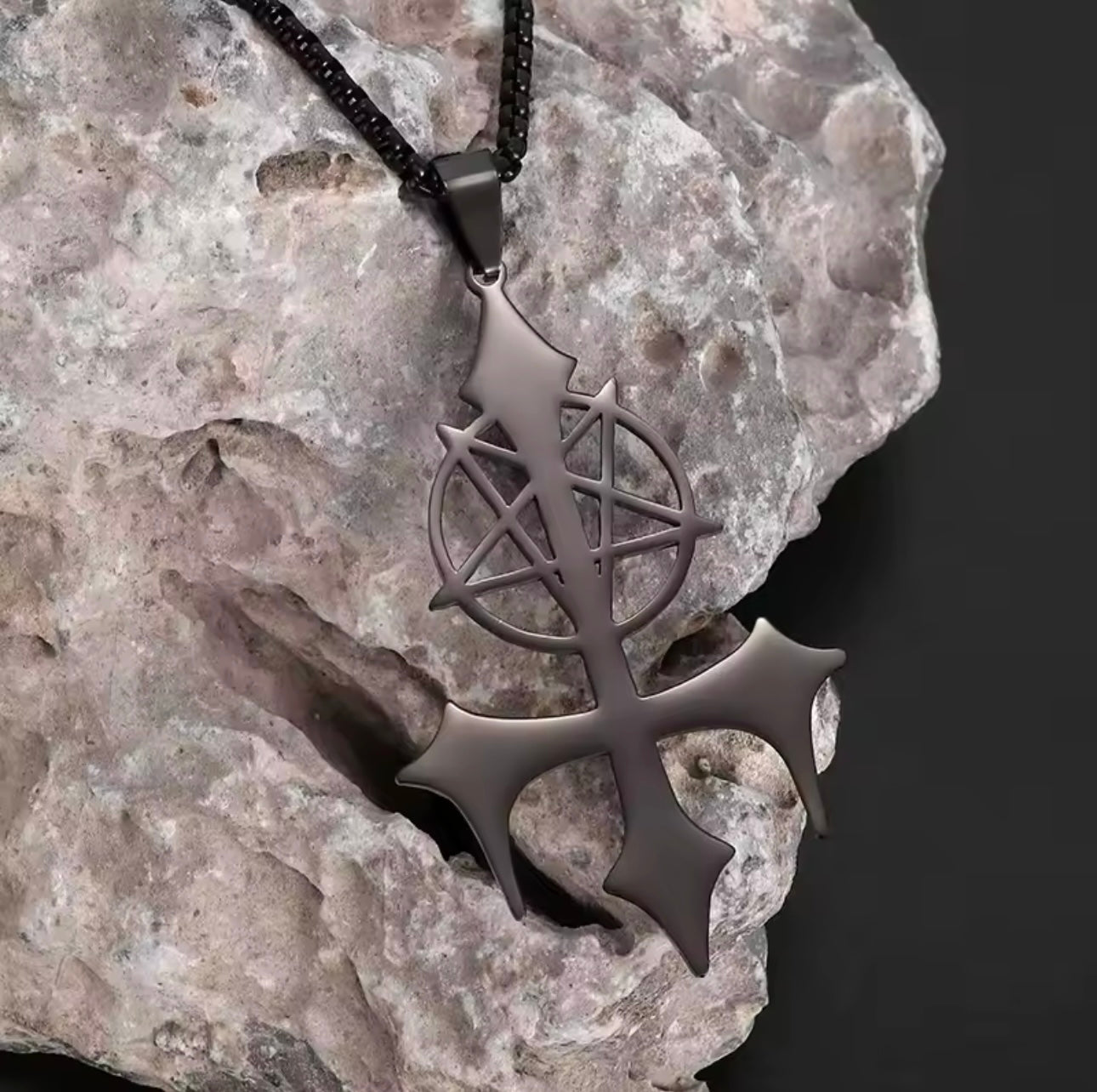 inverted cross pentagram necklace KVLT