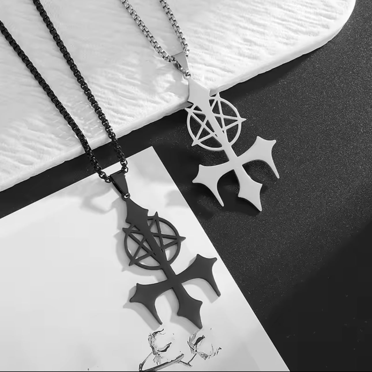inverted cross pentagram necklace KVLT