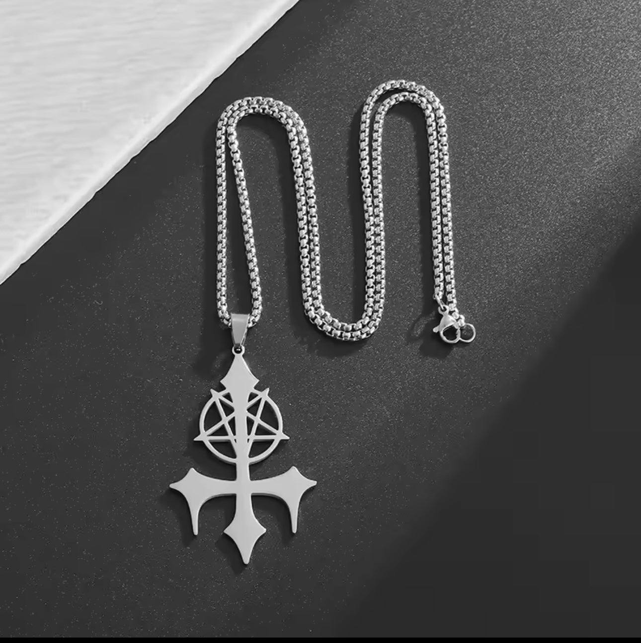 inverted cross pentagram necklace KVLT