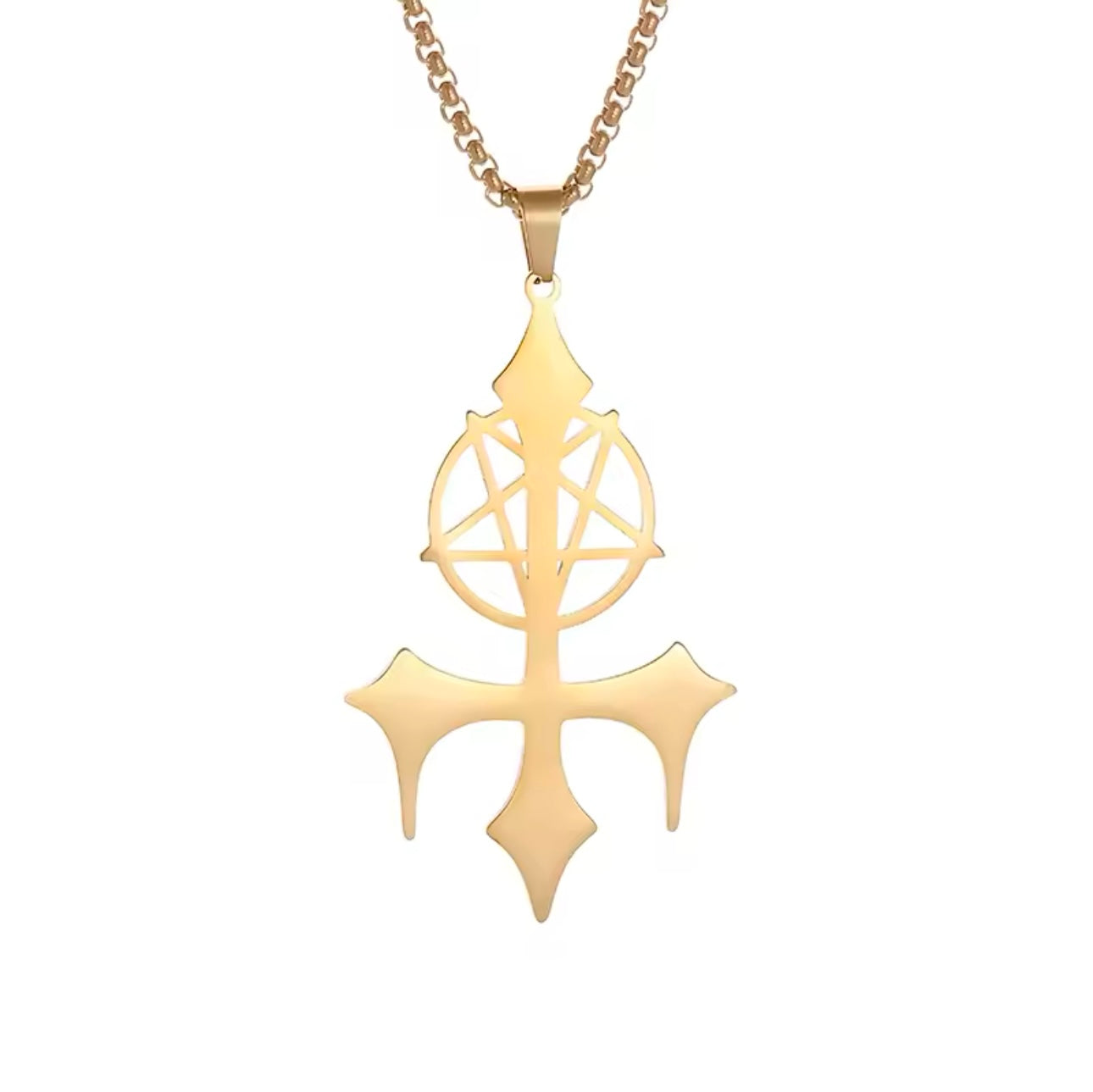inverted cross pentagram necklace KVLT