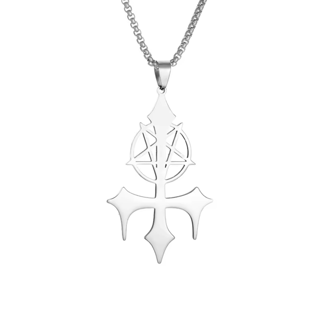 inverted cross pentagram necklace KVLT