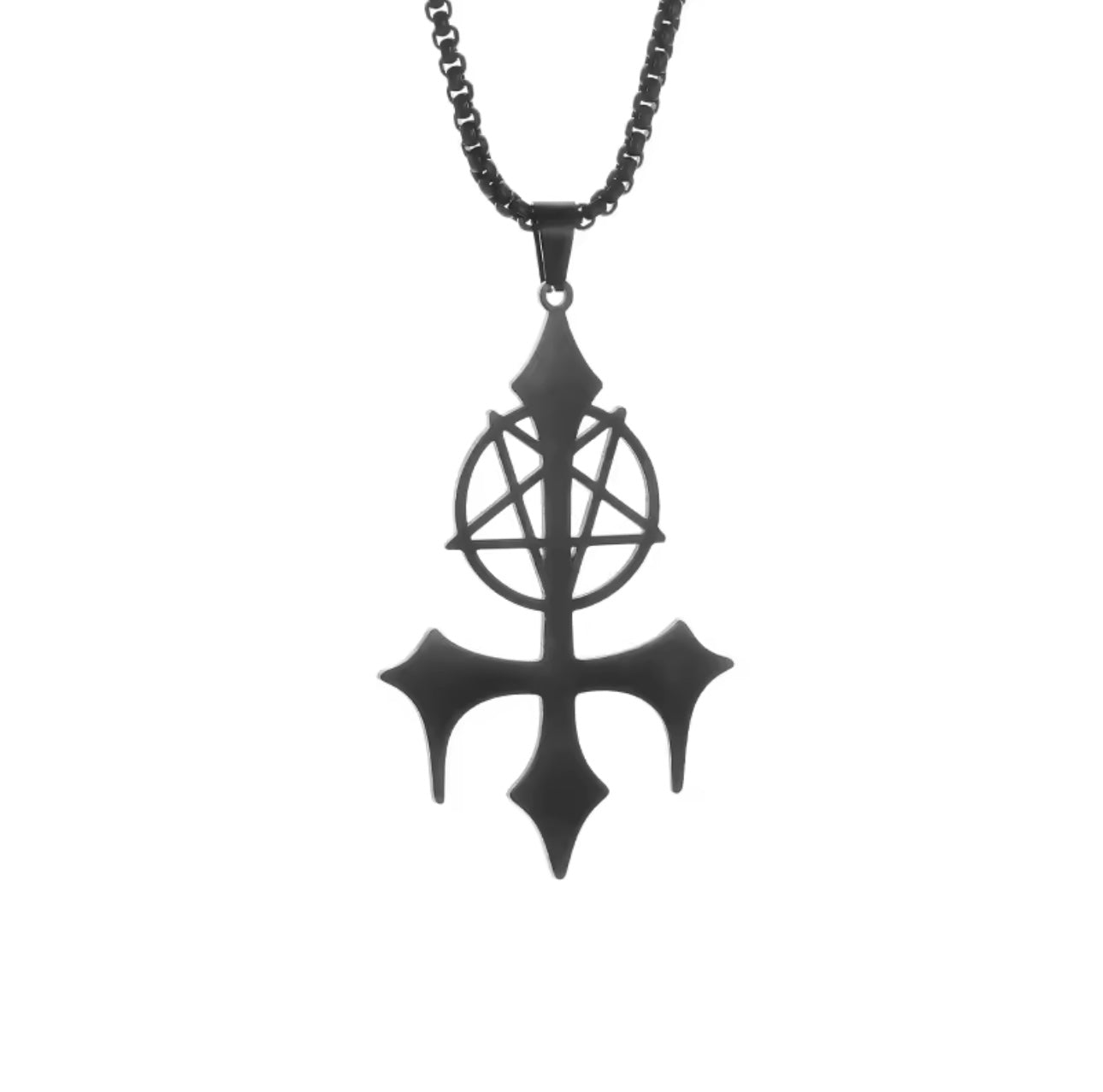 inverted cross pentagram necklace KVLT