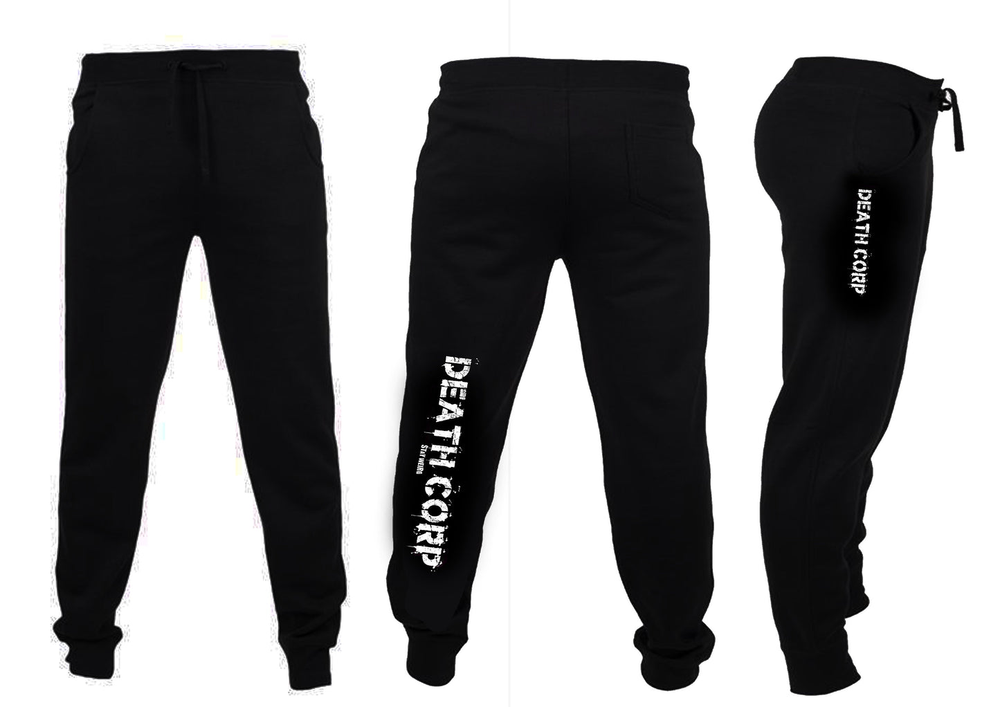 Death Corp - Classic logo cuffed ( slimline ) Trackies (glow in the dark option)