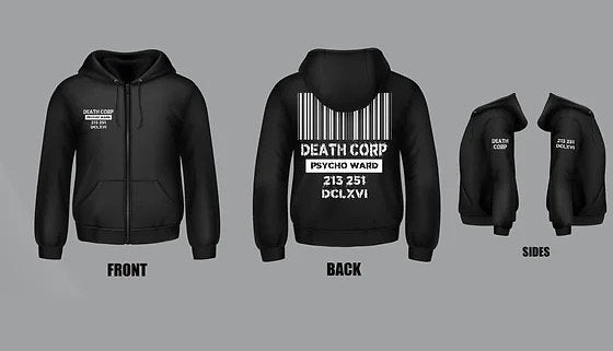 Death Corp - psycho ward Zipped hoody (glow in the dark )