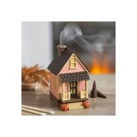 Pink House Incense Cone Burner with Pumpkins