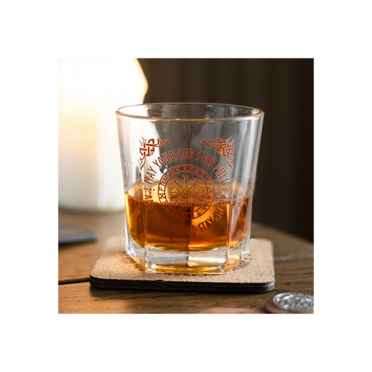Viking Compass Lowball Drinking Glass with Coaster