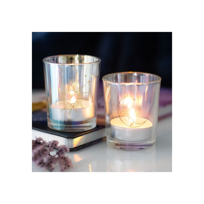 Iridescent Sun and Moon Votive Candle Holders