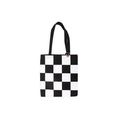 Checkerboard Print Polycotton Tote Bag with Enamel Heart Pin Badge