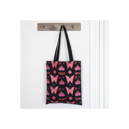 Flaming Butterfly Print Polycotton Tote Bag