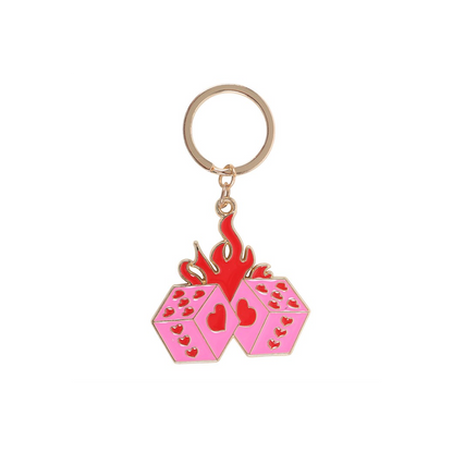 Flaming Dice Keyring