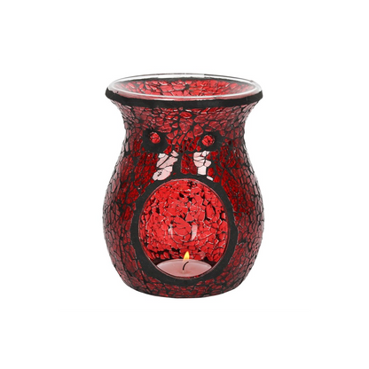 Large Red Crackle Glass Oil Burner and Wax Warmer