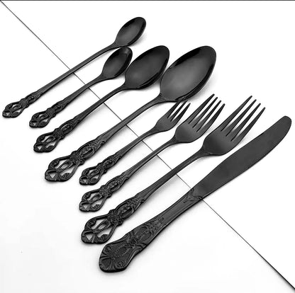 Luxury Antique Gothic cutlery with stand (ultra black)