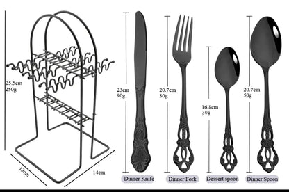 Luxury Antique Gothic cutlery with stand (ultra black)