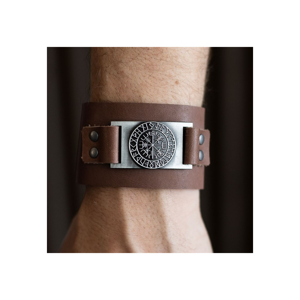 Viking Compass Leather Cuff Bracelet