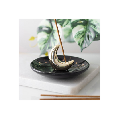 Gold Crescent Moon Incense Stick Holder