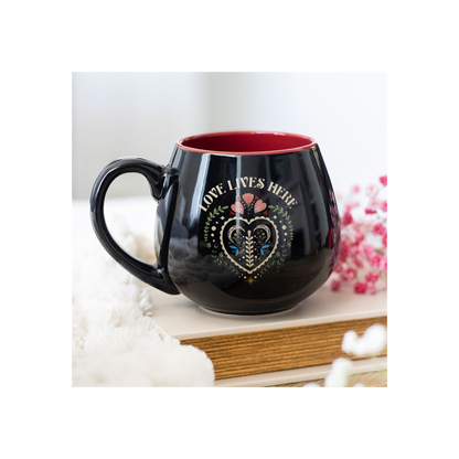 Love Lives Here Folk Heart Rounded Mug