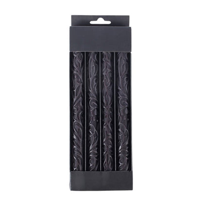 Set of 3 Black Debossed Taper Candles