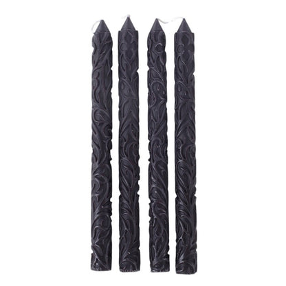 Set of 3 Black Debossed Taper Candles