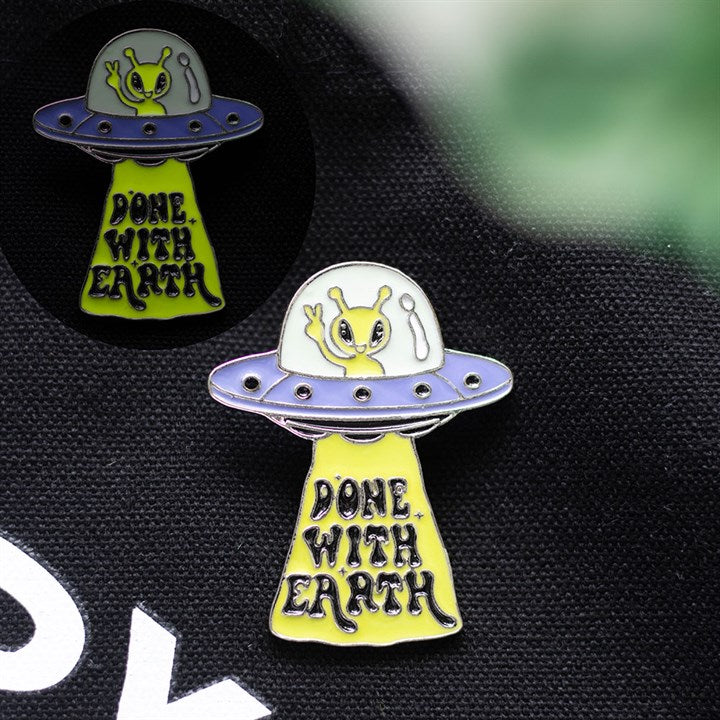 Glow in the Dark UFO Enamel Pin Badge