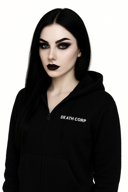 Death Corp - in death we trust- Zip hoody (glow in the dark option )
