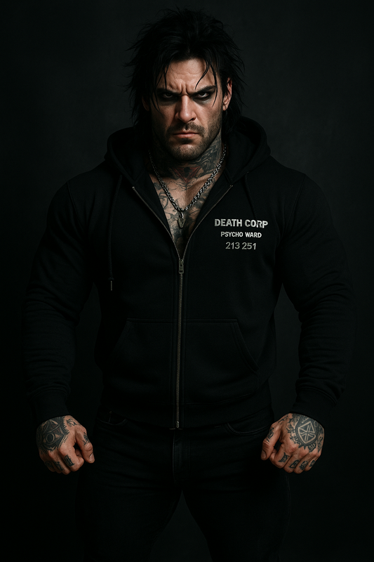Death Corp - psycho ward  Zipped hoody (glow in the dark )