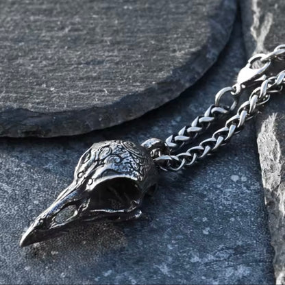 Gothic crow skull stainless steel silver necklace