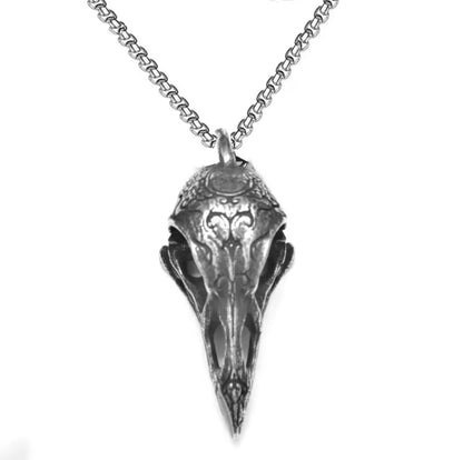 Gothic crow skull stainless steel silver necklace