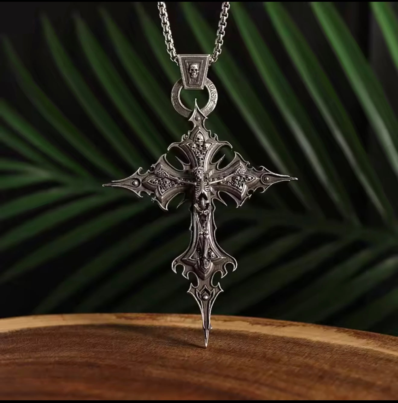 Gothic skeleton cross stainless steel silver necklace