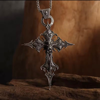 Gothic skeleton cross stainless steel silver necklace