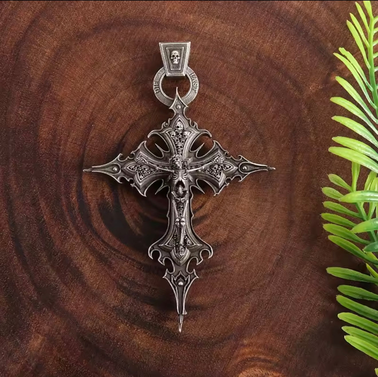 Gothic skeleton cross stainless steel silver necklace