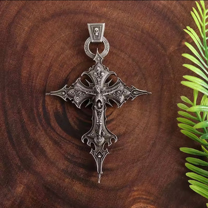 Gothic skeleton cross stainless steel silver necklace