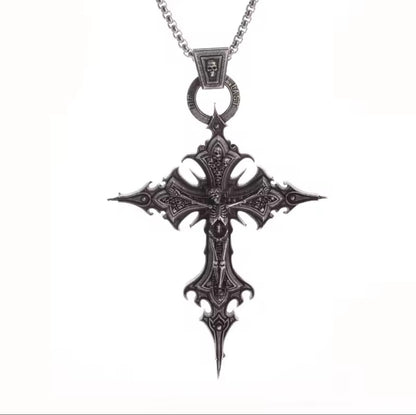 Gothic skeleton cross stainless steel silver necklace