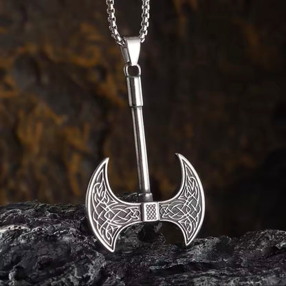 viking axe stainless steel silver necklace