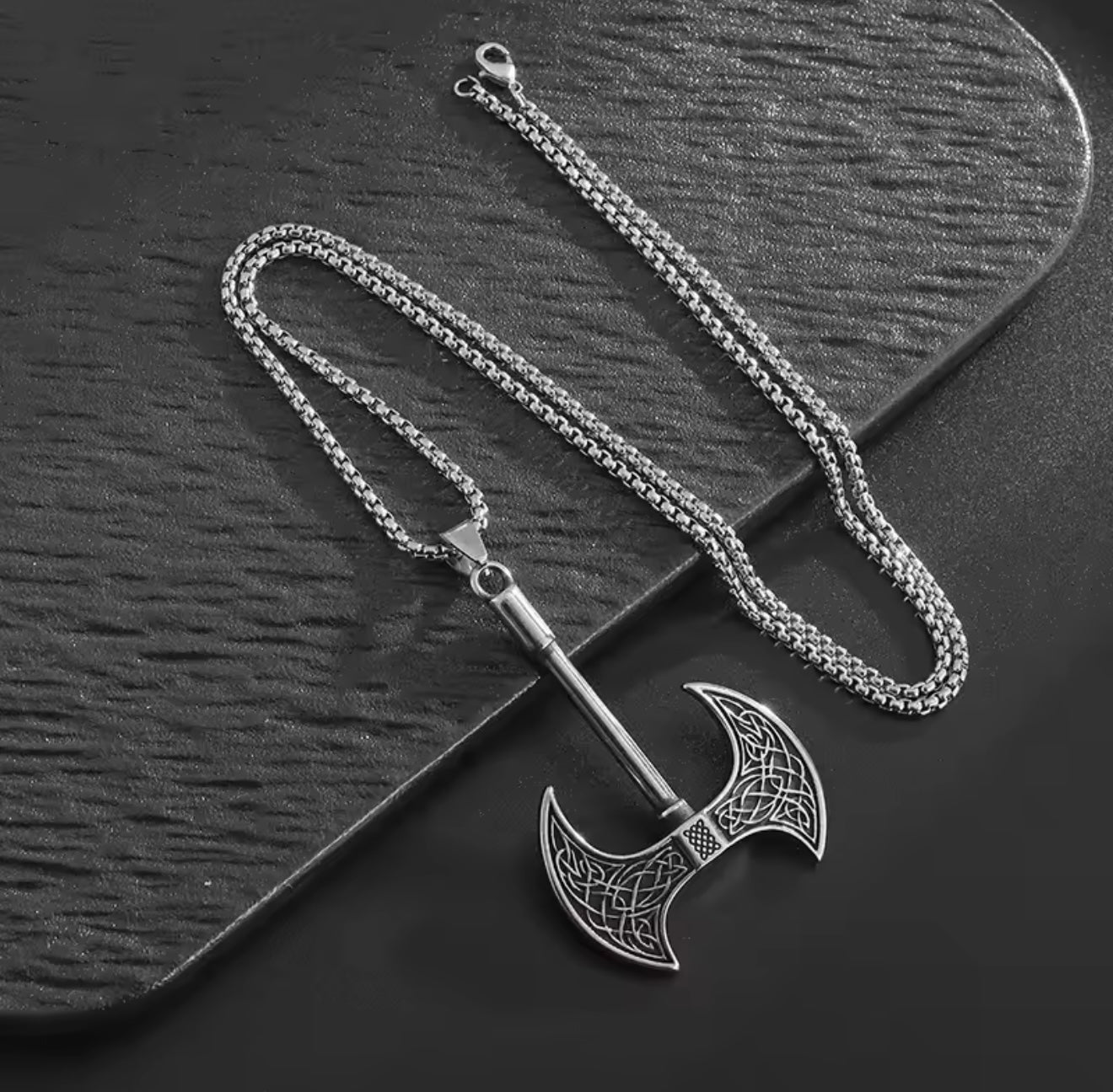 viking axe stainless steel silver necklace