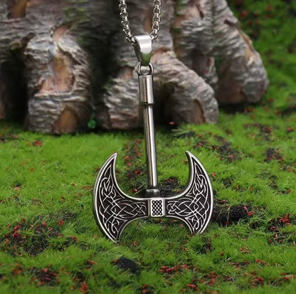 viking axe stainless steel silver necklace