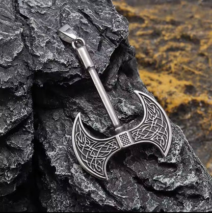 viking axe stainless steel silver necklace