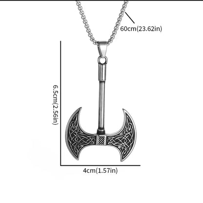 viking axe stainless steel silver necklace