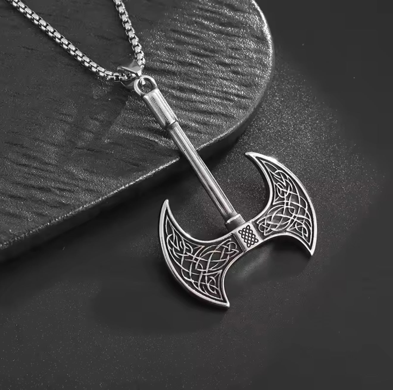 viking axe stainless steel silver necklace